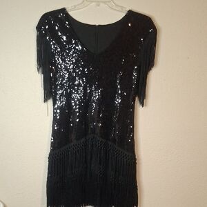 Black Sequin Fringe dress size large